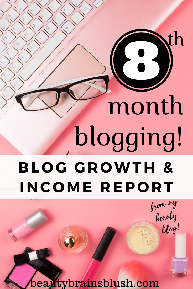 8th Month Blog Growth and Income Report for Makeup Blog Beautybrainsblush.com